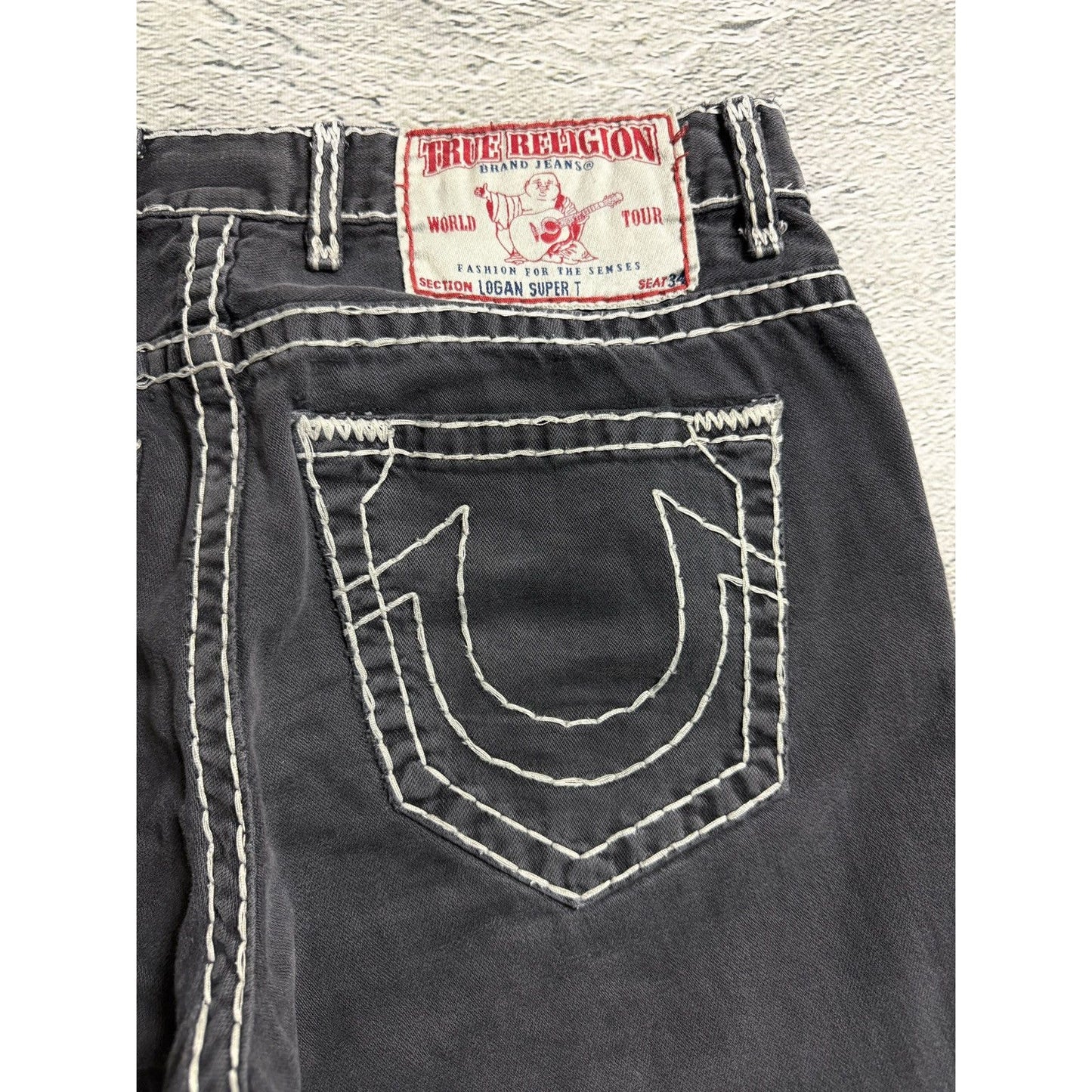 True Religion black jeans white thick stitching Y2K Logan
