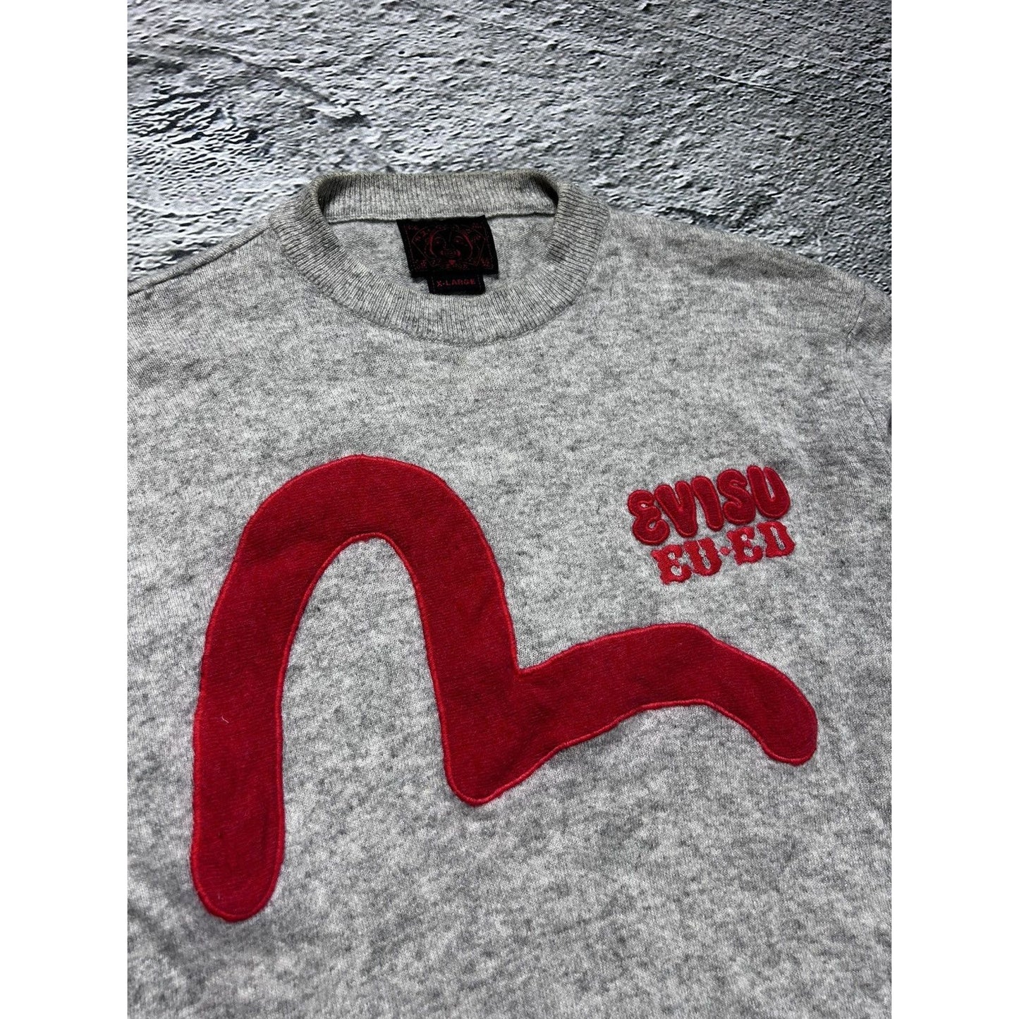 Evisu sweater big logo seagull knit vintage grey red EU ED