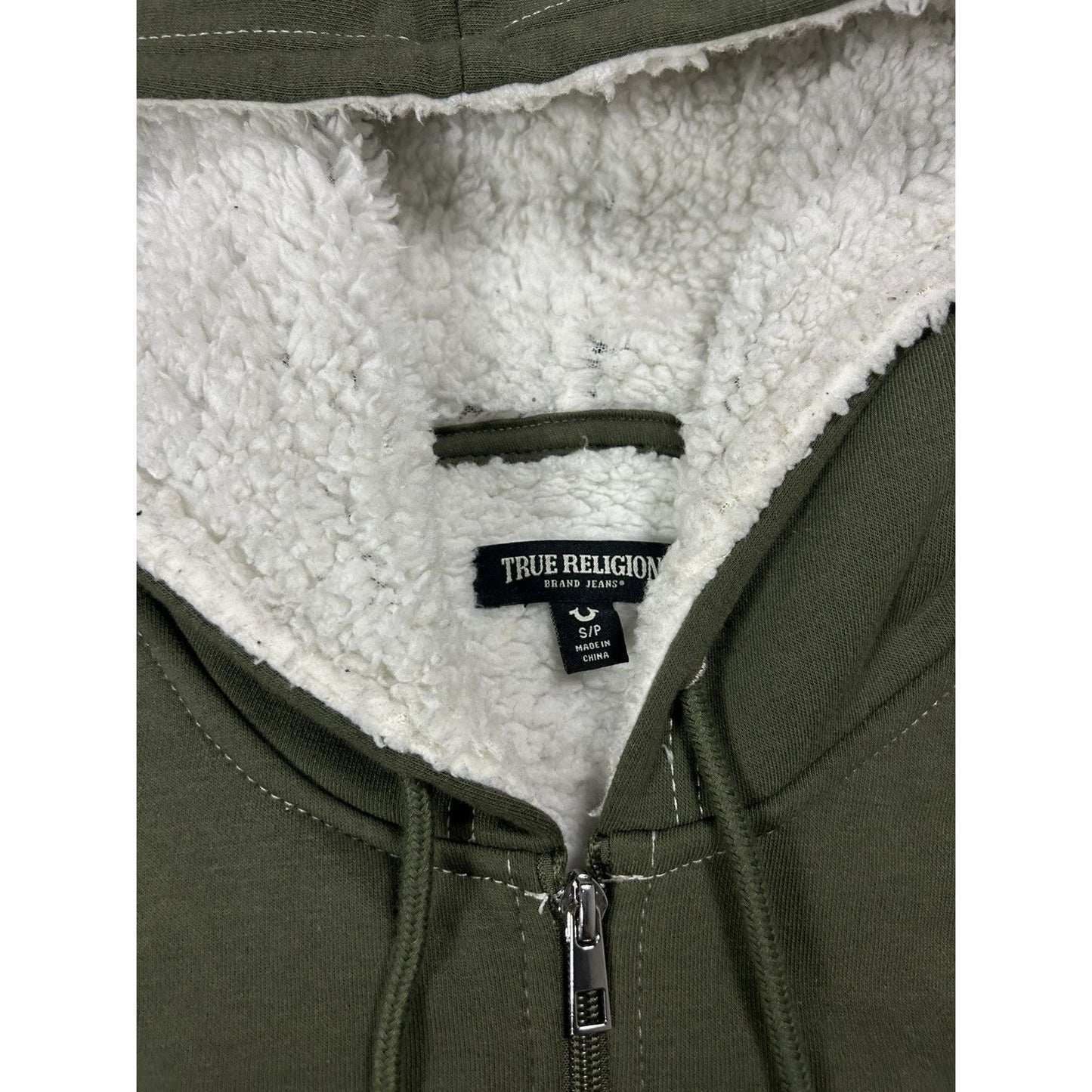 True Religion zip hoodie big logo vintage sherpa green Y2K