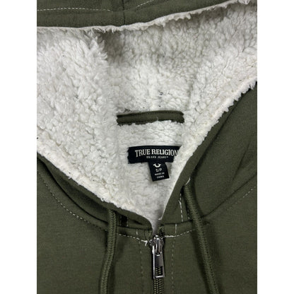 True Religion zip hoodie big logo vintage sherpa green Y2K