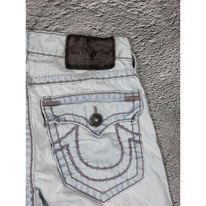 True Religion light blue jeans beige stitching Ricky Super T