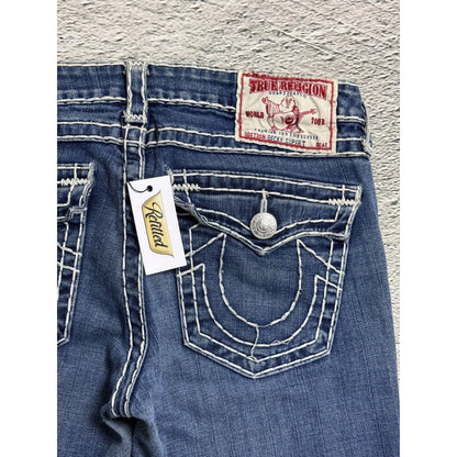 True Religion blue jeans white thick stitching Billy