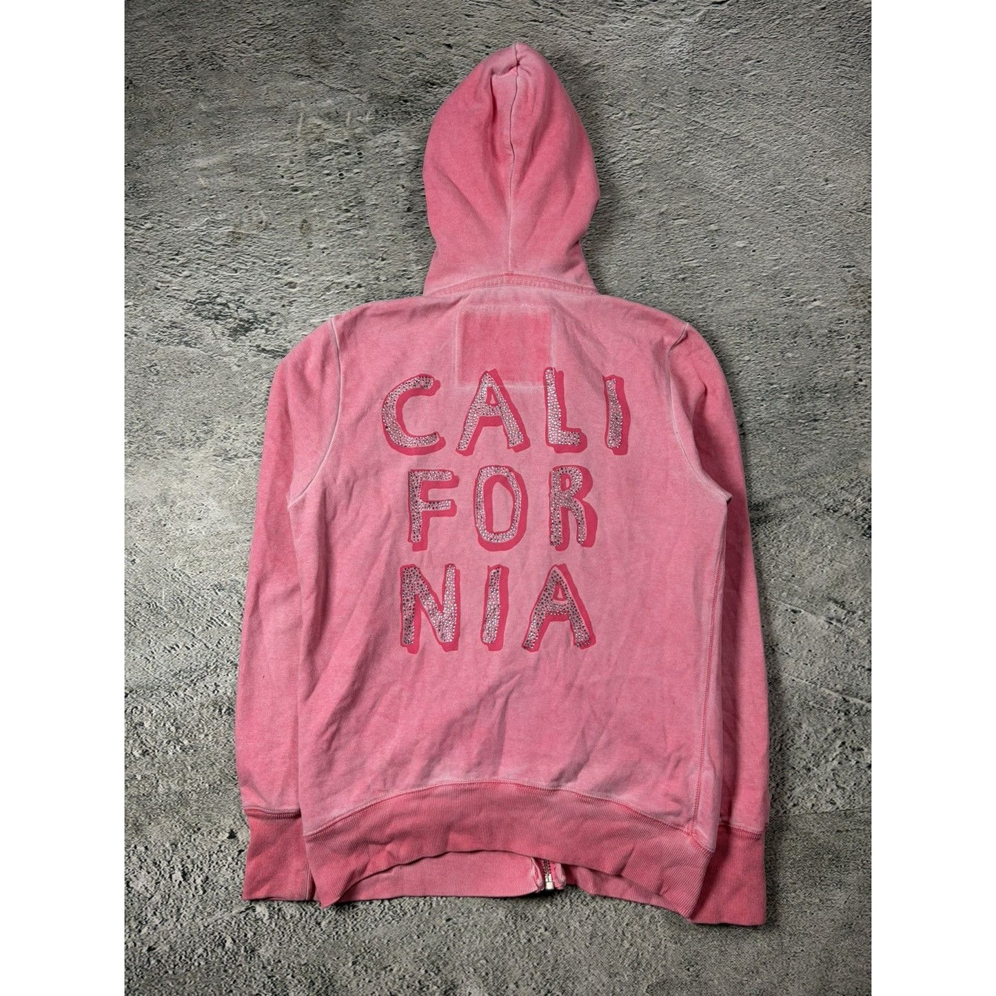True Religion zip pink hoodie vintage LA rhinestones sherpa