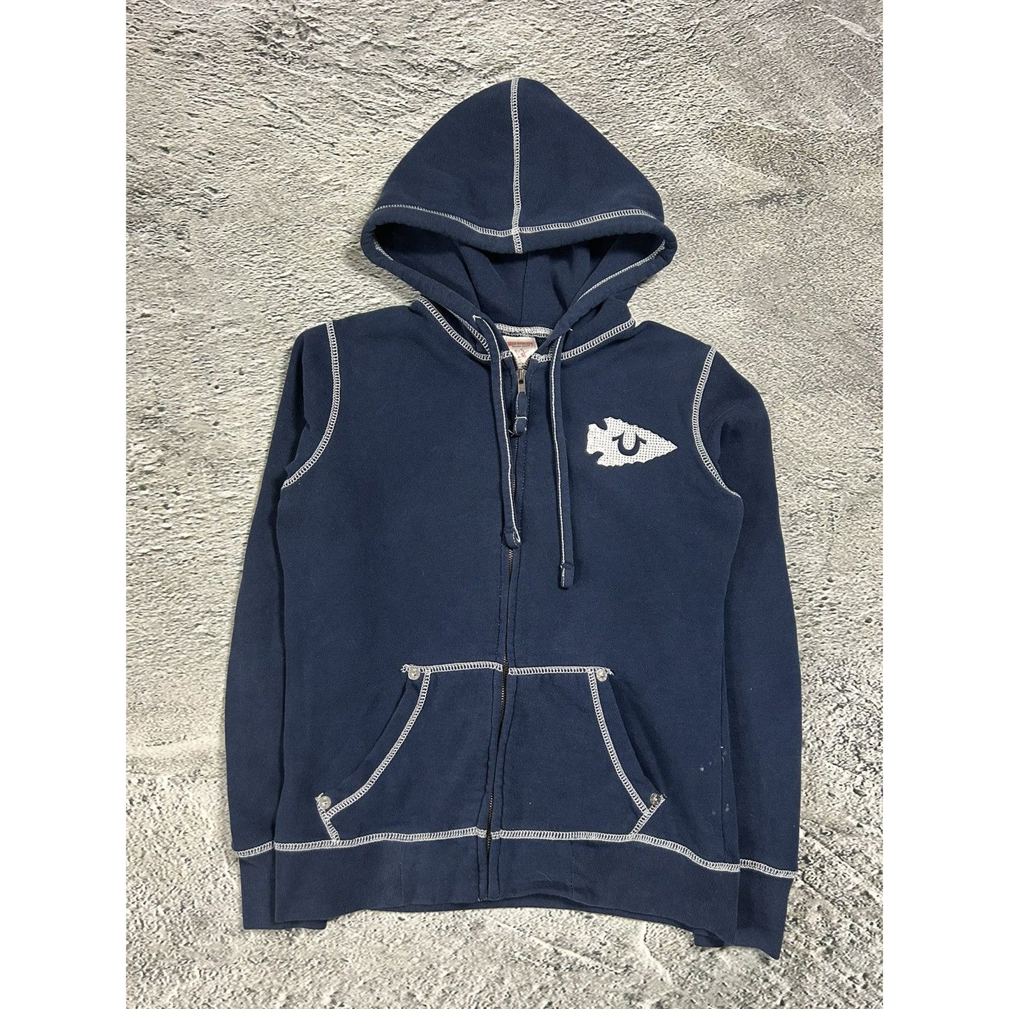 True Religion vintage navy blue zip hoodie rhinestones Y2K