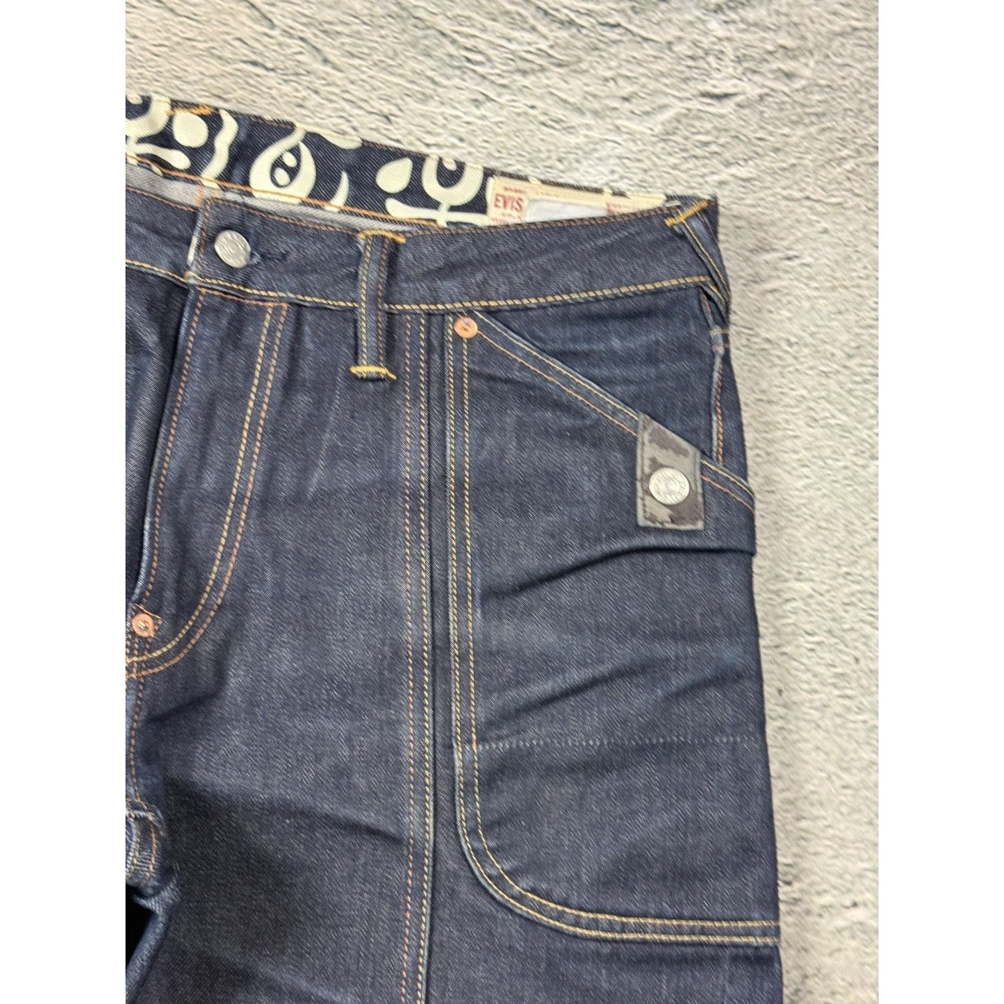 Evisu jeans cargo daicock red big logo raw denim Selvedge