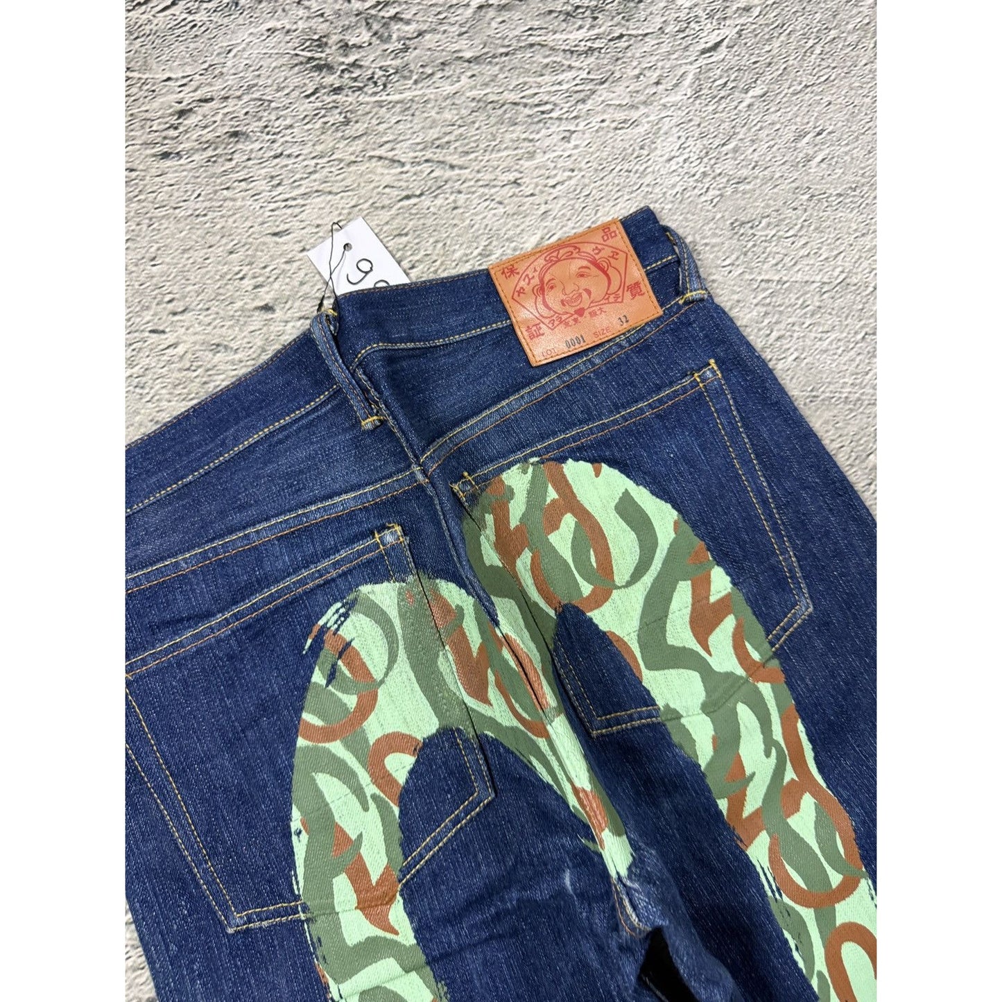 Evisu jeans daicock camo big logo hand painted Y2K