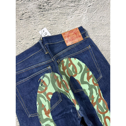 Evisu jeans daicock camo big logo hand painted Y2K