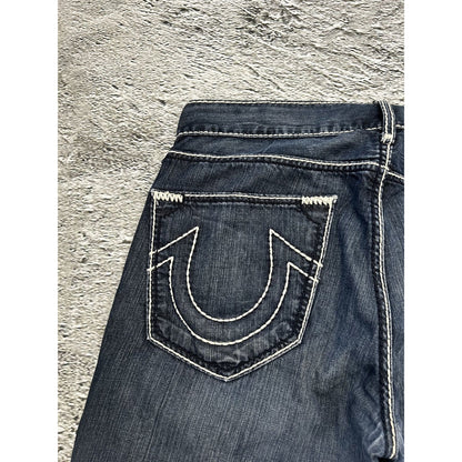 True Religion navy jeans white thick stitching Y2K