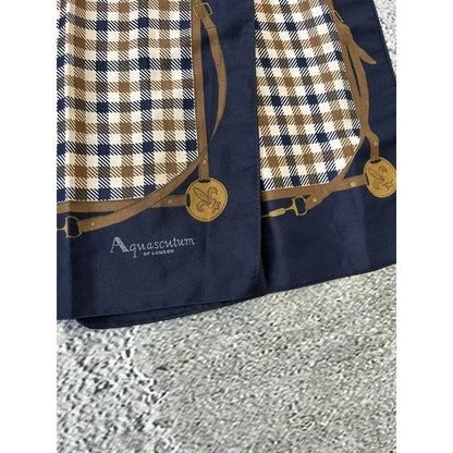 Aquascutum vintage scarf nova check navy brown London