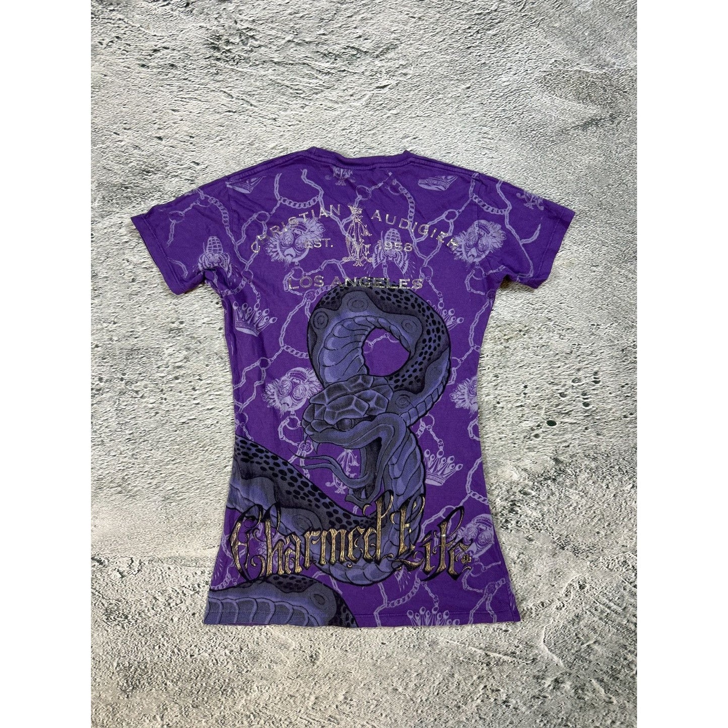 Ed Hardy Christian Audigier vintage purple Tshirt Rhinestone