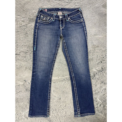 True Religion jeans bootcut blue white thick stitching