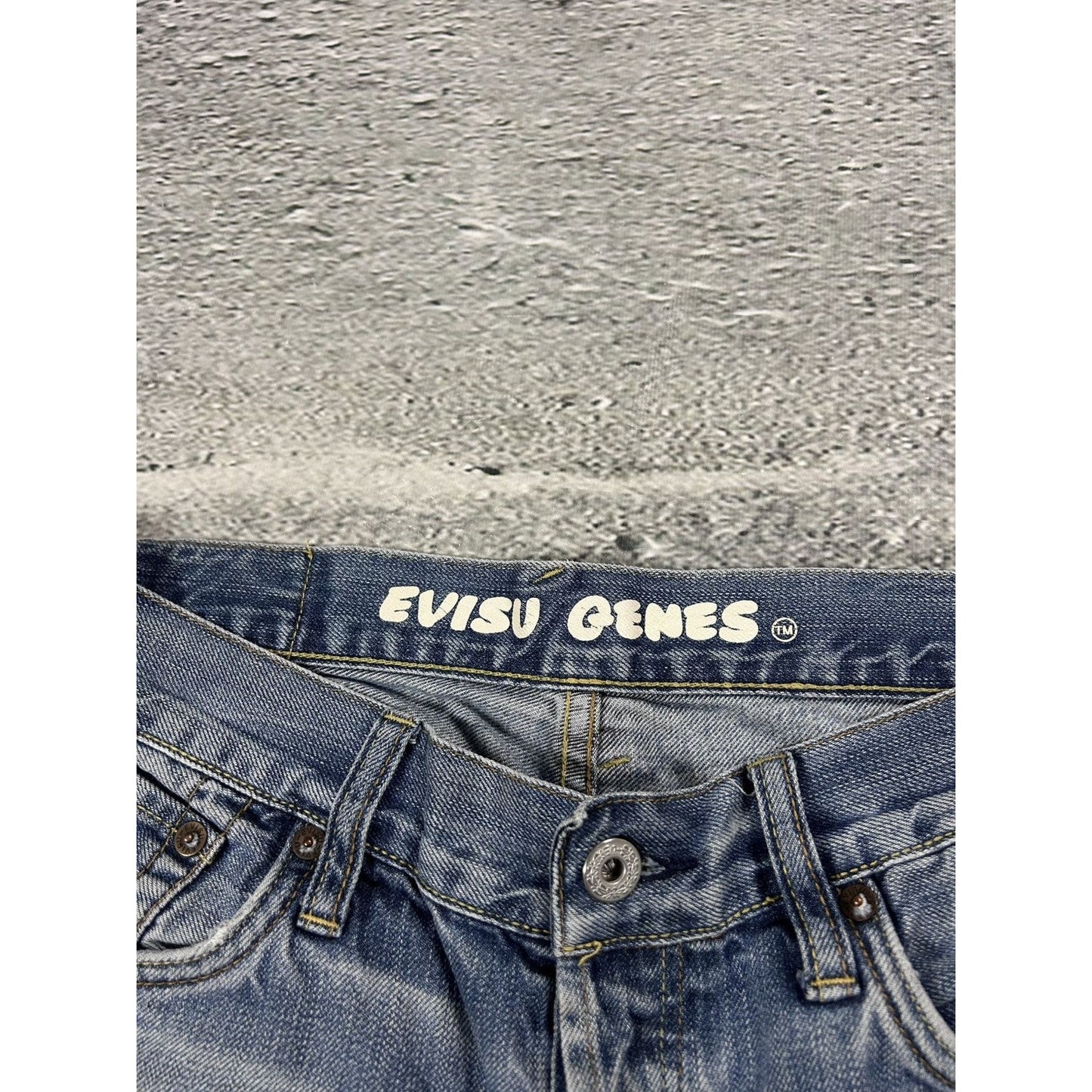 Evisu Genes jeans vintage denim baby blue white seagull Y2K