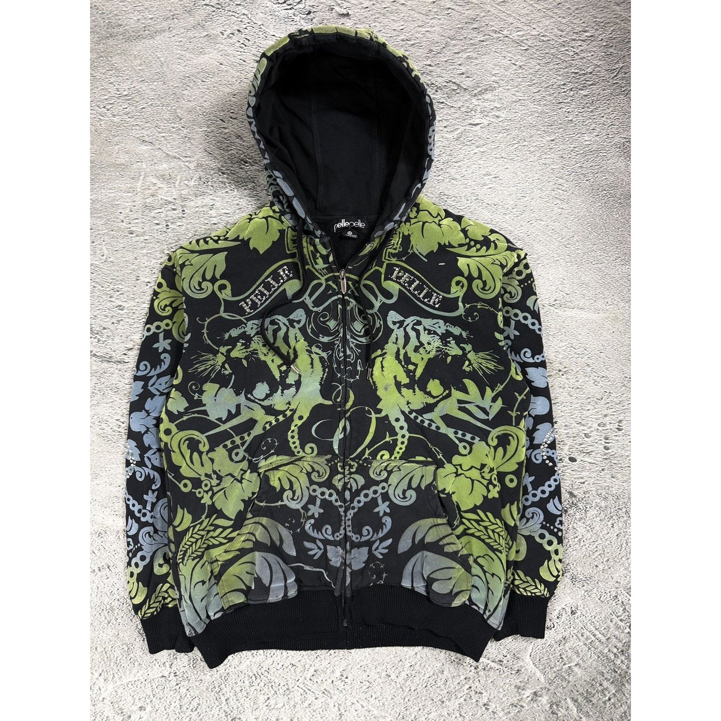 Pelle Pelle zip hoodie big logo rhinestones black green