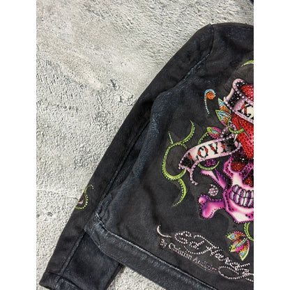 Ed Hardy zip hoodie black red vintage Y2K faux fur
