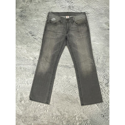 True Religion jeans grey black leather patch Bobby straight