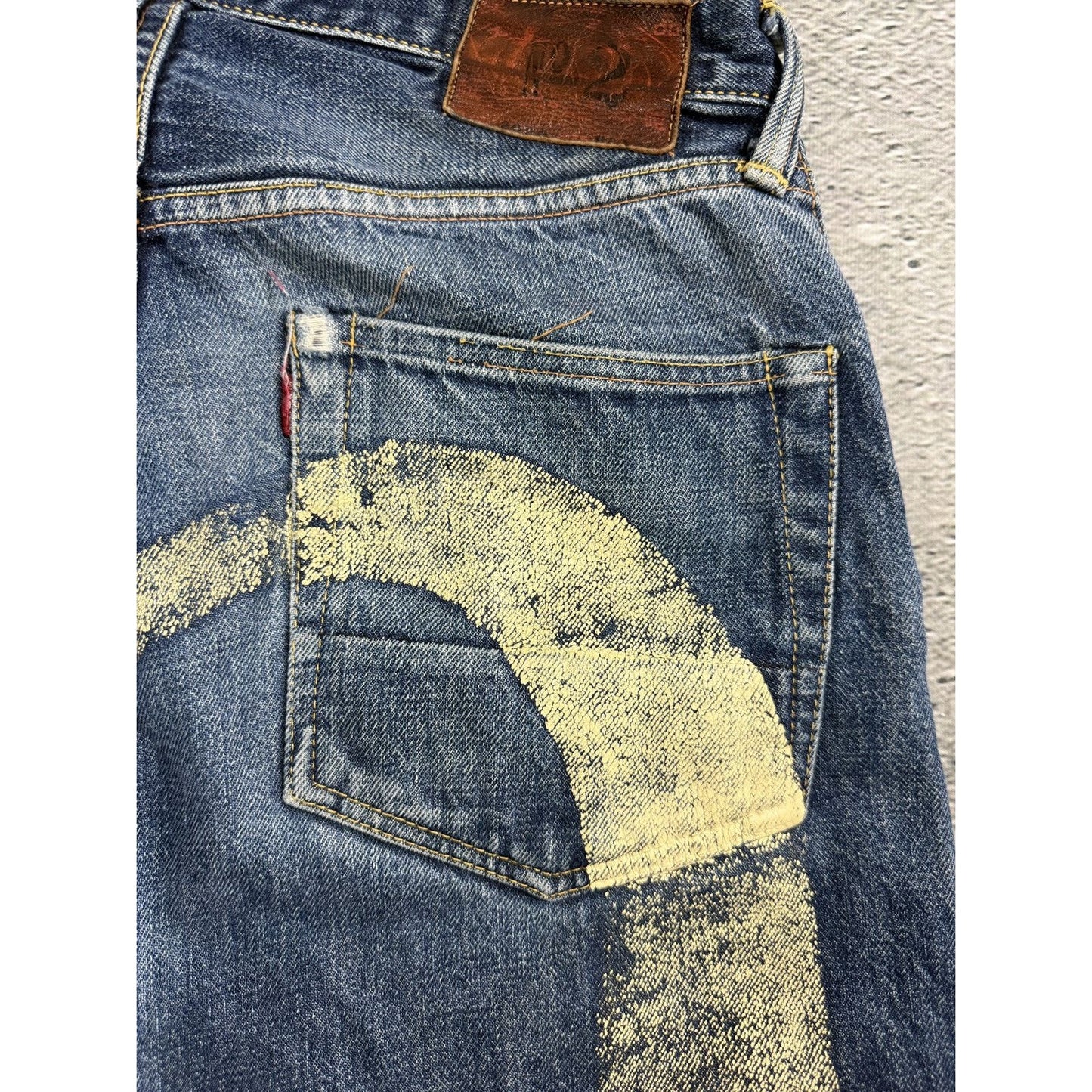 Evisu jeans yellow daicock big logo blue selvedge denim