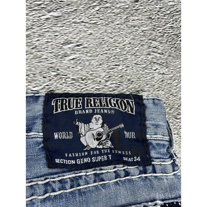 True Religion blue jeans thick white stitching Y2K