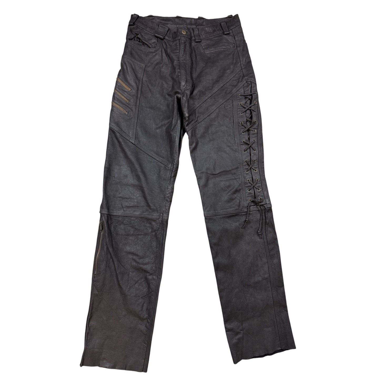Heavy Leather biker Pants Vintage brown