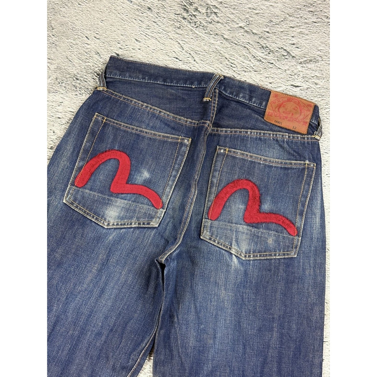 Evisu jeans vintage embroidery seagull logo selvedge red