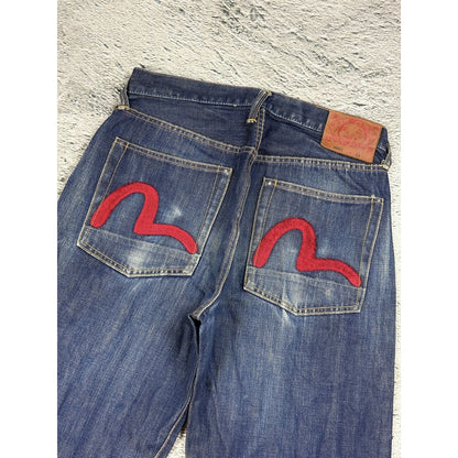 Evisu jeans vintage embroidery seagull logo selvedge red