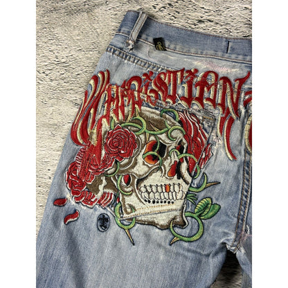 Ed Hardy Christian Audigier vintage jeans skeleton roses