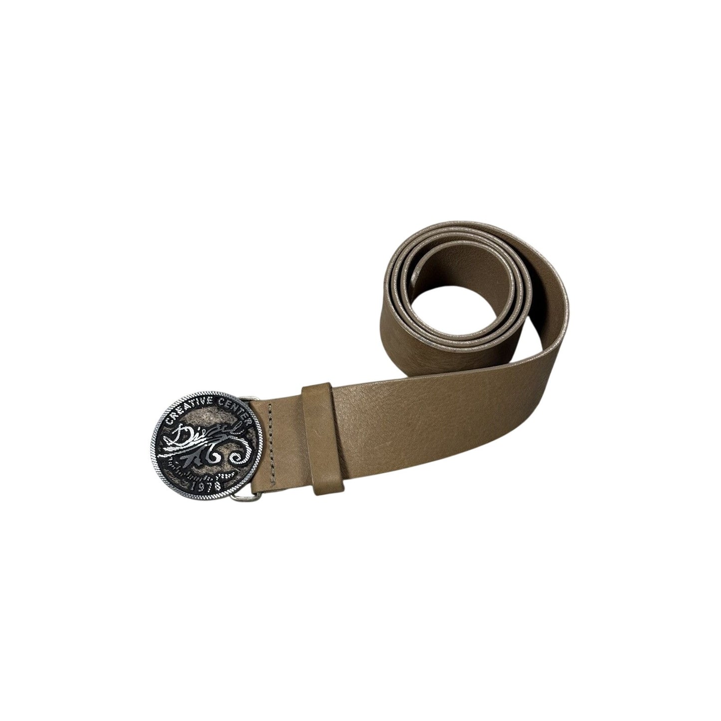 Diesel belt leather cow big buckle beige