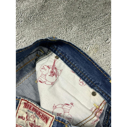 True Religion vintage jeans blue thick stitching orange Y2K