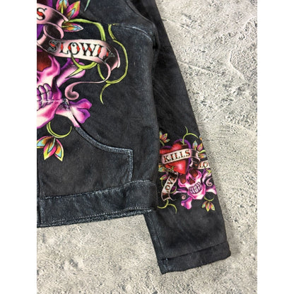 Ed Hardy zip hoodie black red vintage Y2K faux fur