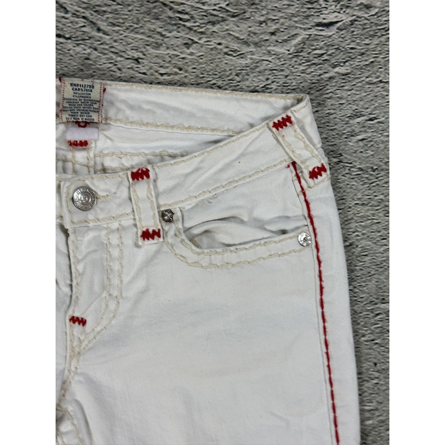 True Religion vintage white jeans slim Stella red stitching
