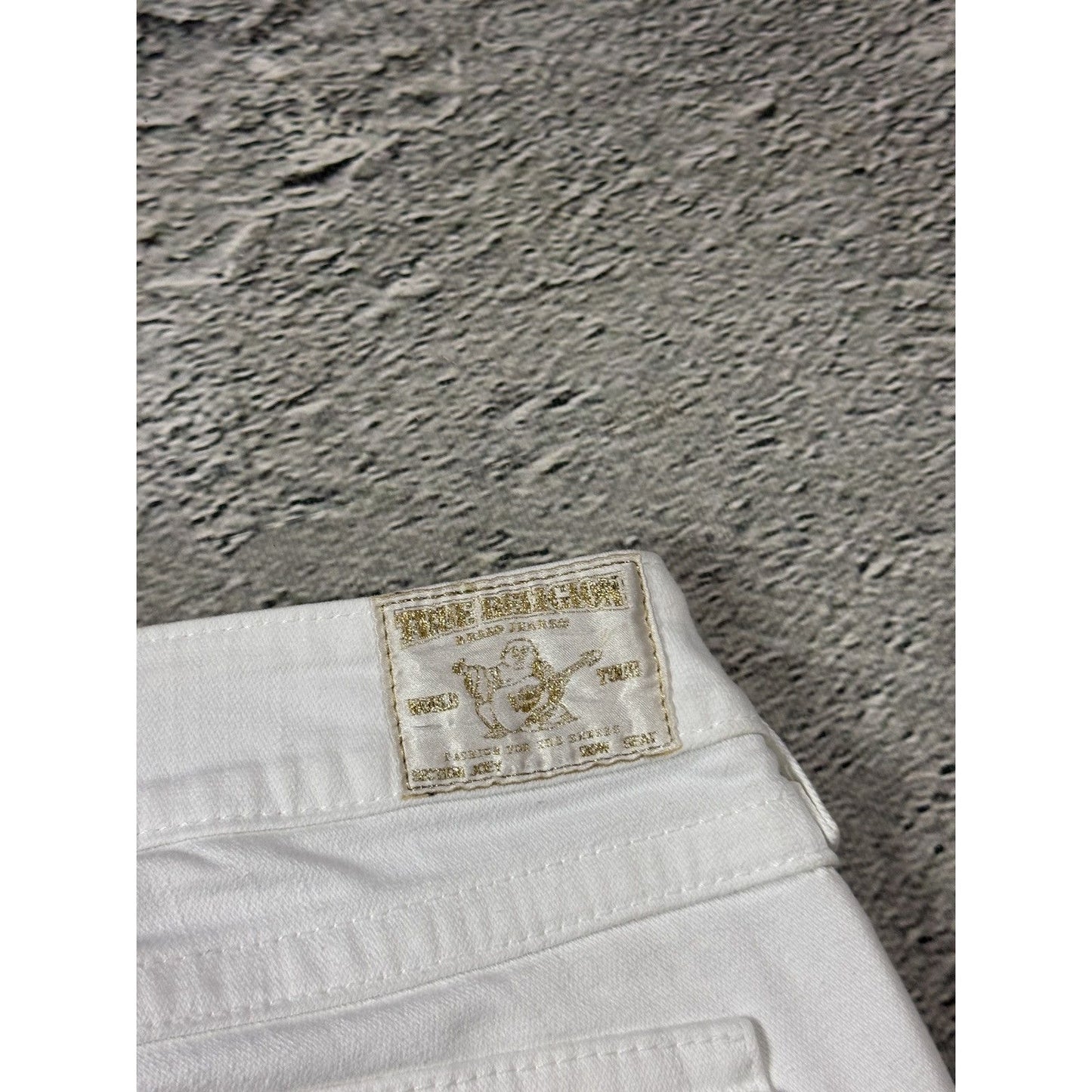 True Religion white jeans flared bootcut stitching Joey gold