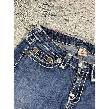 True Religion blue jeans white thick stitching Johnny