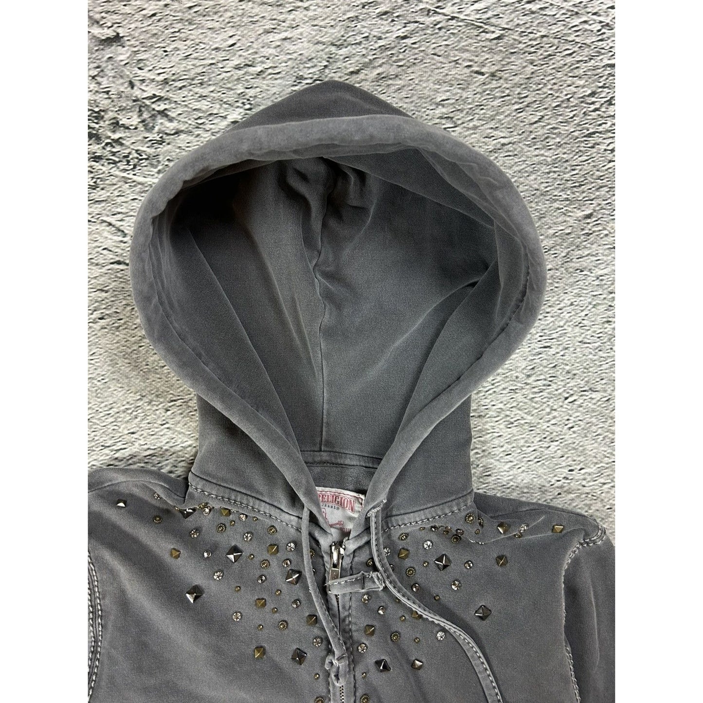 True Religion zip hoodie studded grey Y2K