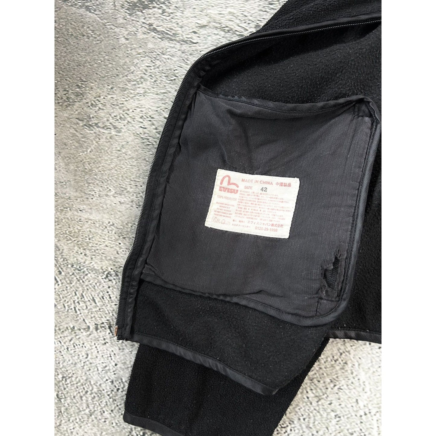 Evisu fleece black vintage big logo seagull multipocket