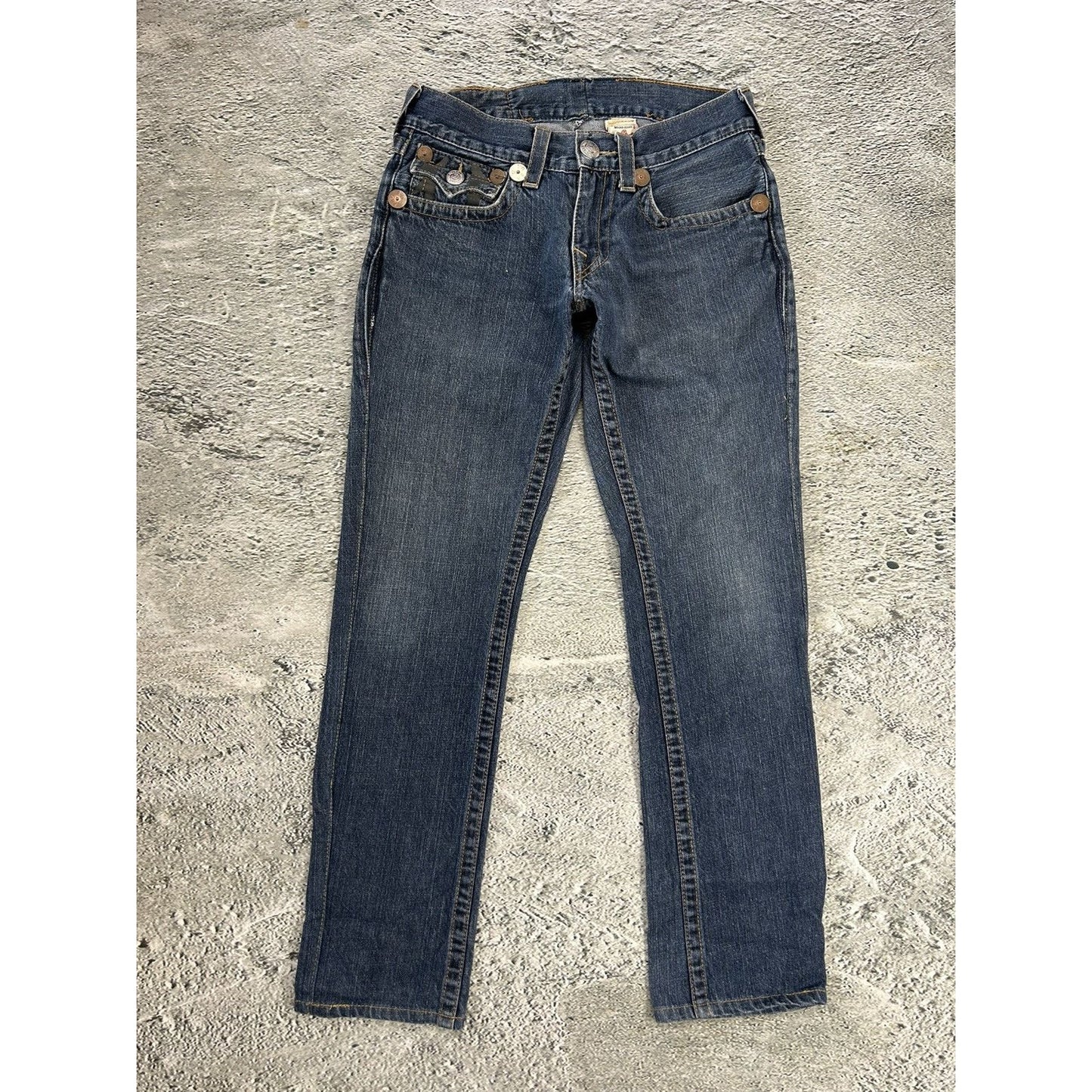 True Religion vintage blue jeans big logo painted black Y2K