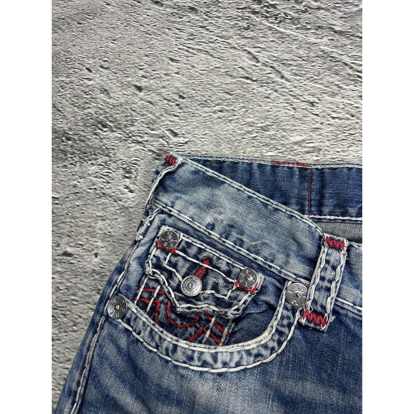 True Religion blue jeans white stitching Y2K straight flaps