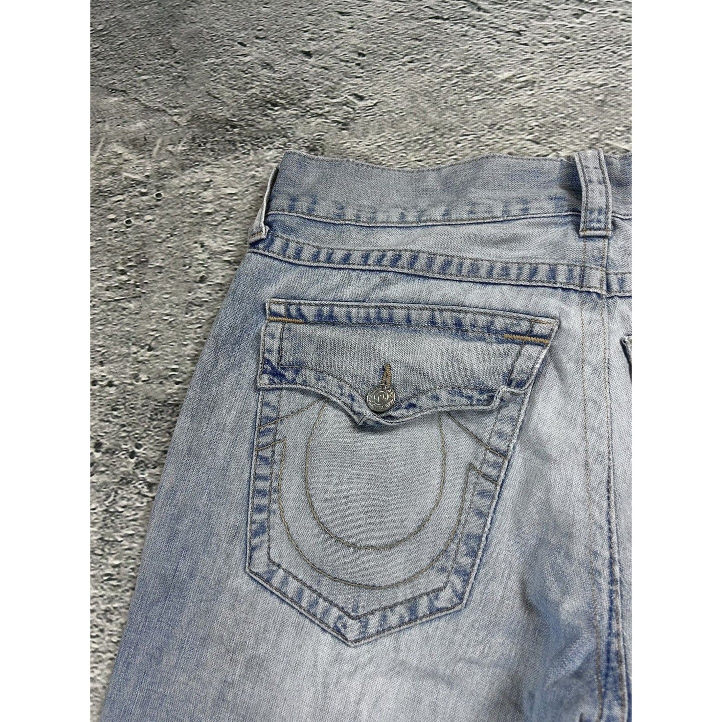 True Religion baby blue jeans contrast stitching straight