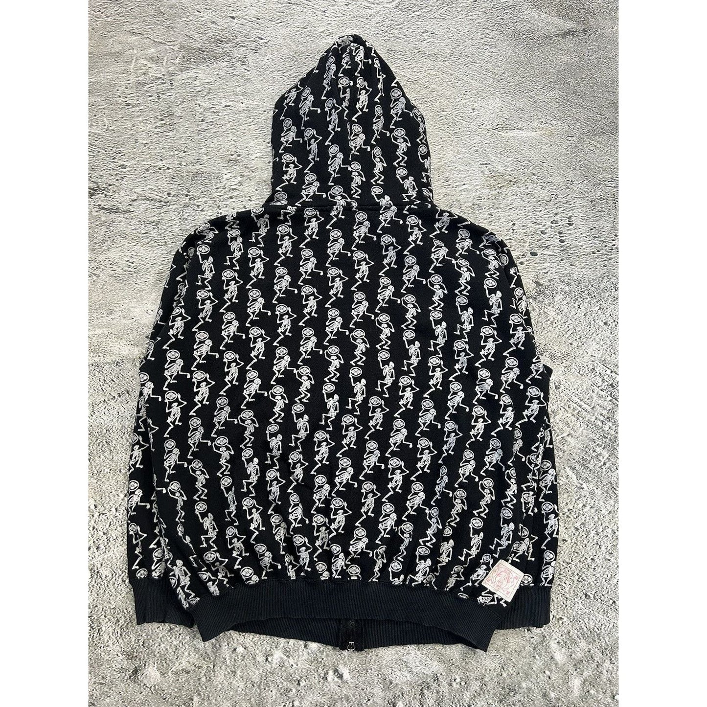 Evisu full zip hoodie vintage black big logo dancing skeletons