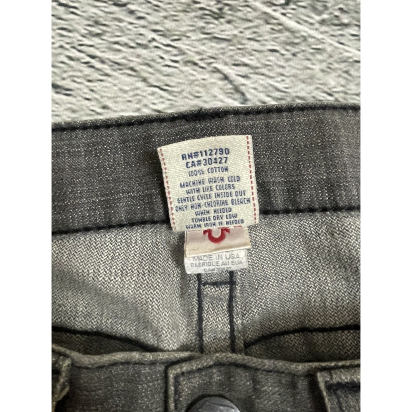 True Religion jeans grey black leather patch Bobby straight