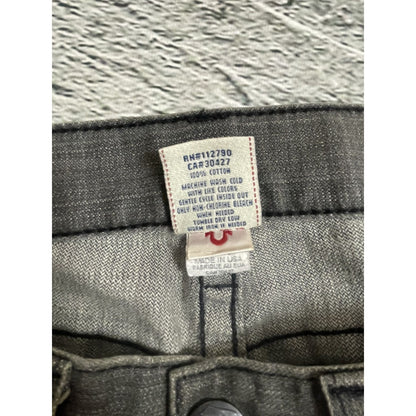 True Religion jeans grey black leather patch Bobby straight