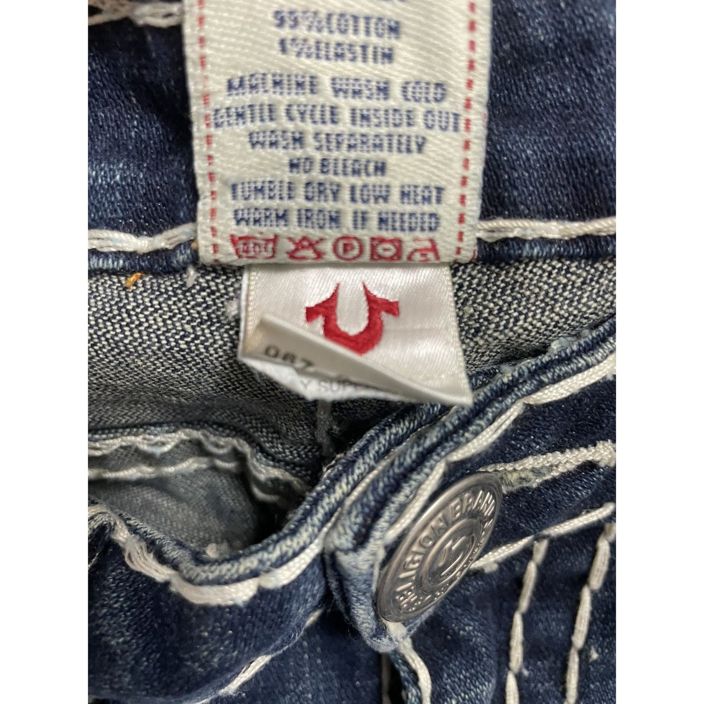 True Religion blue jeans flared bootcut white stitching Joey