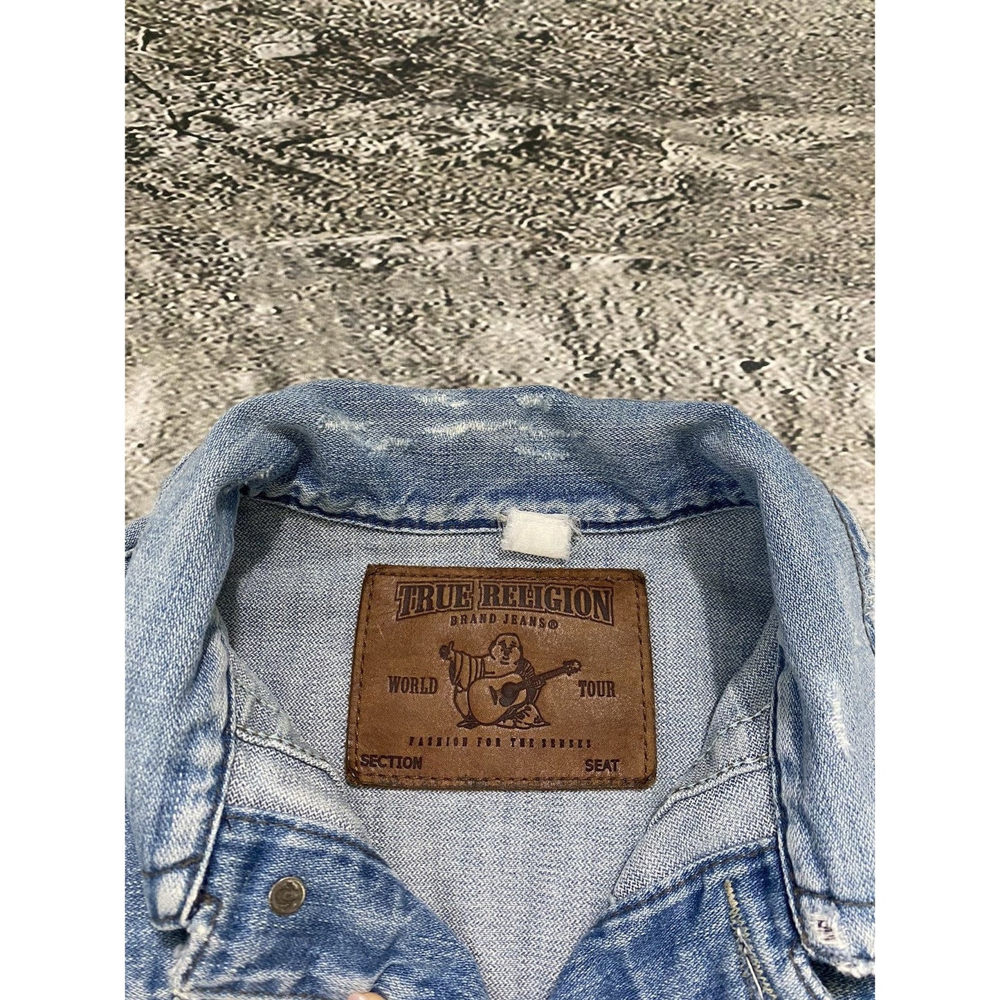 True Religion vintage denim jacket blue white stitching