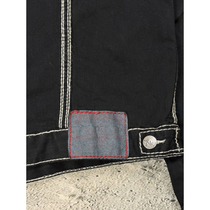 True Religion denim jacket black white thick stitching