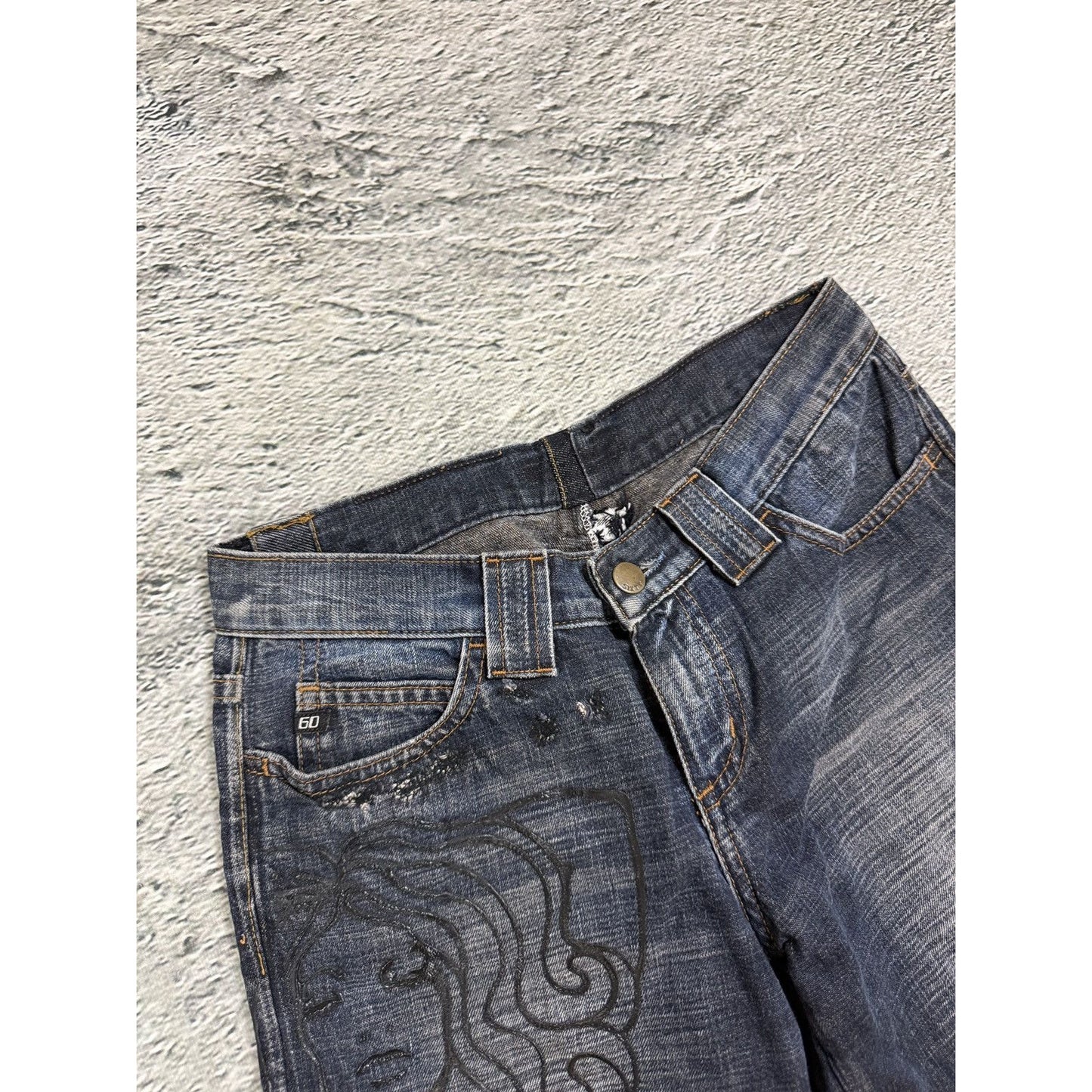 Miss Sixty Jeans flared tribal Y2K navy medusa