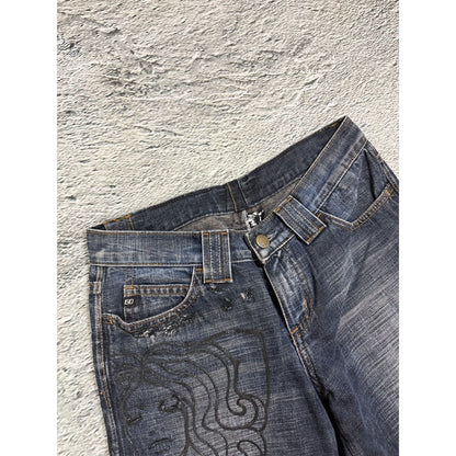 Miss Sixty Jeans flared tribal Y2K navy medusa