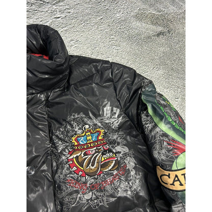 Ed Hardy Puffer Jacket vintage big logo Y2K black