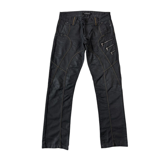 Y2K Waxed Jeans Black multipocket zippers Corsano