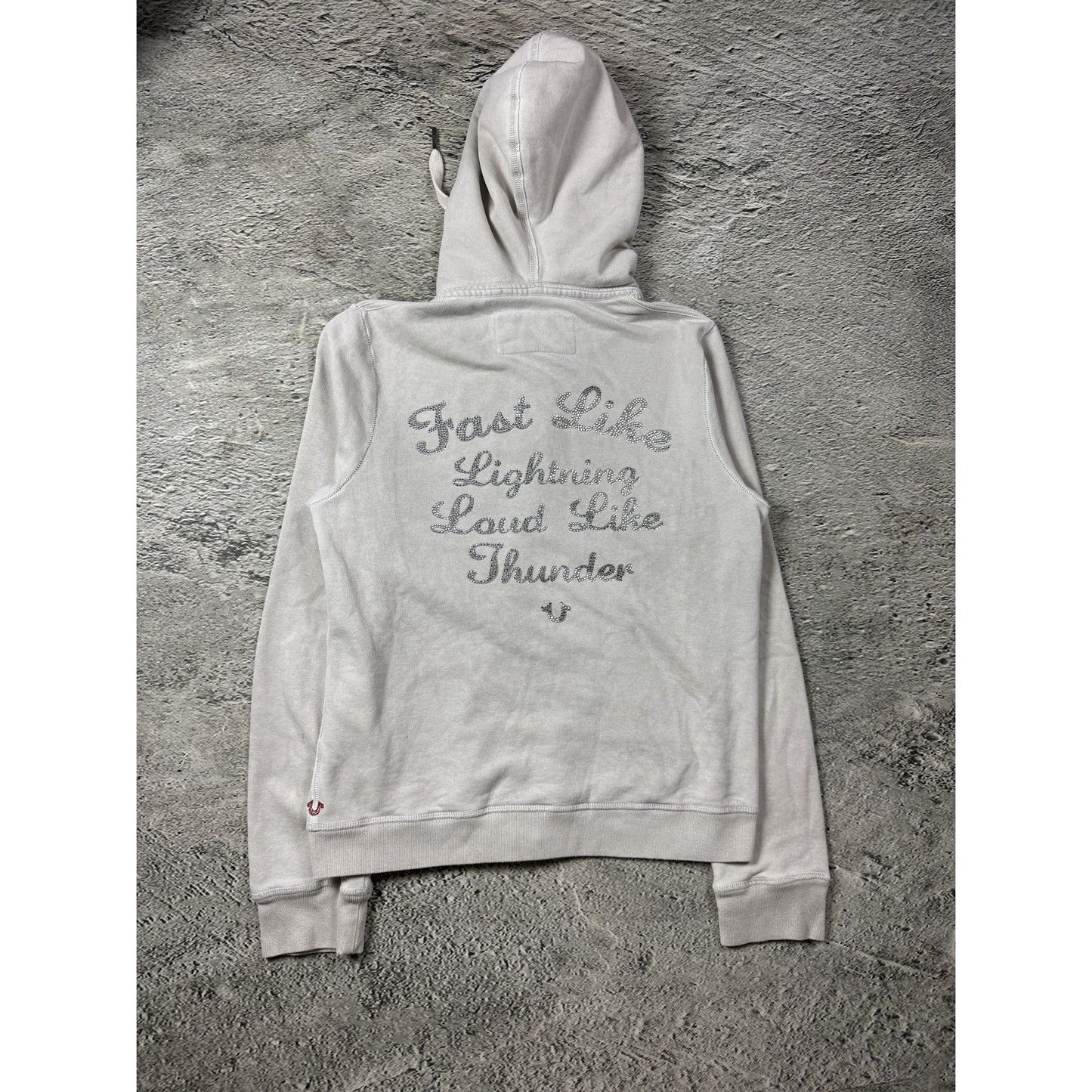 True Religion zip hoodie grey rhinestones logo horseshoe Y2K