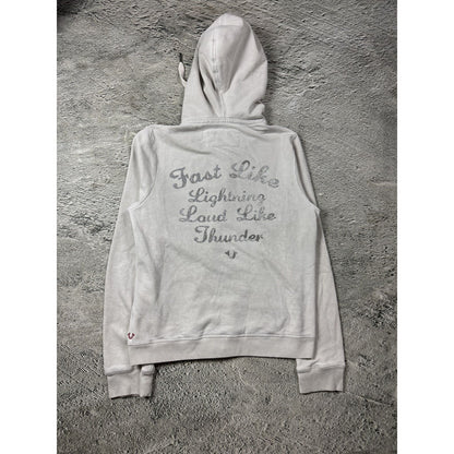 True Religion zip hoodie grey rhinestones logo horseshoe Y2K