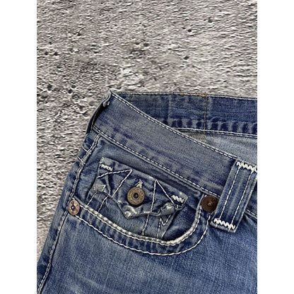 True Religion vintage jeans blue thick stitching white Y2K