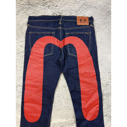 Evisu jeans daicock red big logo navy raw denim Selvedge